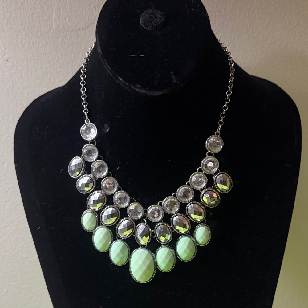 Charming Charlie Silver and Green Necklace